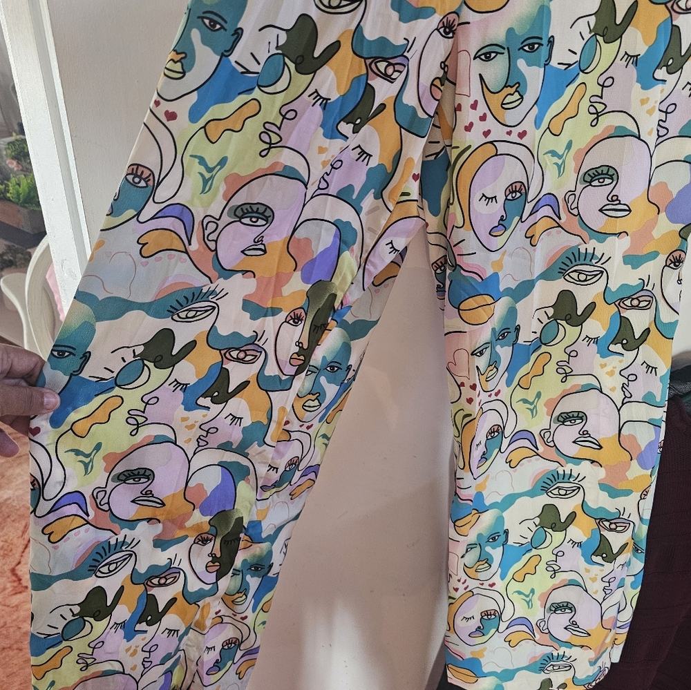 Colorful Abstract Face Print Pants,